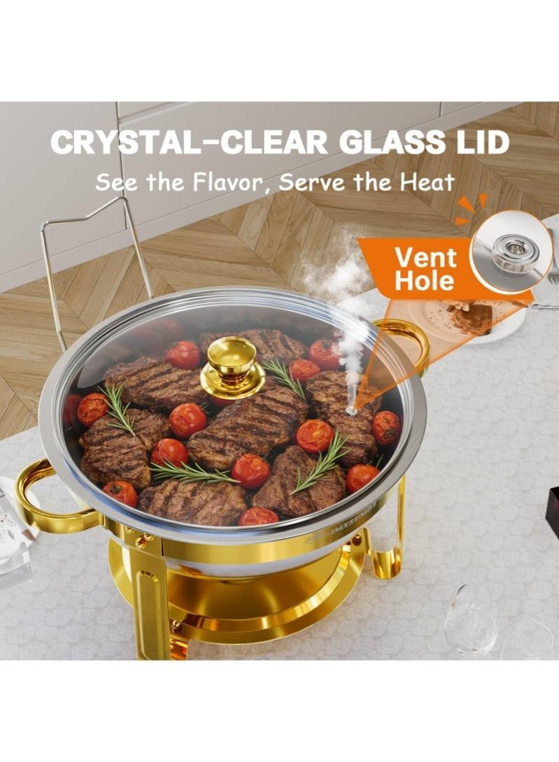 طقم سخان طعام دائري من الفولاذ المقاوم للصدأ سعة 4.5 لتر مع غطاء وحامل ووقود، مناسب للحفلات والمناسبات والفنادق – لون فضي/ذهبي - Image 5